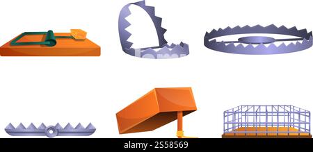 Trap-Symbole festgelegt. Zeichentrickserie mit Trap-Vektorsymbolen für Webdesign. Trap-Symbole gesetzt, Zeichentrickstil Stock Vektor