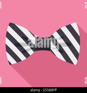 Schwarz-weiß gestreifte Schleife. Flache Illustration von schwarz weiß gestreiftem Fliegenkrawattenvektor-Symbol für Webdesign. Schwarz-weiß gestreifte Schleife, flacher Stil Stock Vektor