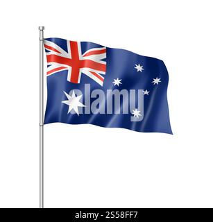 Australien-Flagge, dreidimensionales Rendering, isoliert auf weiß. Australische Flagge isoliert auf weiß Stockfoto