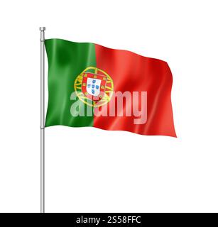 Portugal-Flagge, dreidimensionale Darstellung, isoliert auf weiß. Portugiesische Flagge isoliert auf weiß Stockfoto