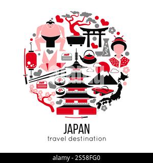 Set aus Japan Tokio und östlichen Kultursymbolen. Sammlung Ikonen Japanische Pagode und Fuji, Geisha und Sumo Wresler, Sakura, Bonsai, Tee und Sushi, Origami und Fan. Asien-Vektor-Illustrationen... Set aus Japan Tokio und östlichen Kultursymbolen. Stock Vektor