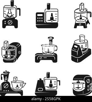 Symbolsatz für Küchenmaschinen. Einfacher Satz von Vektorsymbolen für Küchenmaschinen für Webdesign auf weißem Hintergrund. Icons Set für Küchenmaschinen, einfacher Stil Stock Vektor