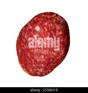 Scheiben Salami isoliert auf weißem Stockfoto