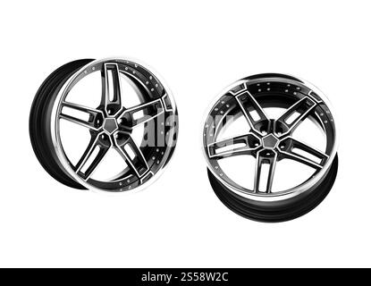Legierungsfelgen isoliert auf weißem Hintergrund. Leichtmetallfelgen Stockfoto