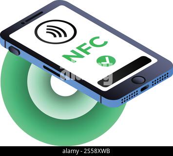 NFC-Smartphone-Symbol. Isometrisch des nfc-Smartphone-Vektorsymbols für Webdesign isoliert auf weißem Hintergrund. NFC-Smartphone-Symbol, isometrischer Stil Stock Vektor