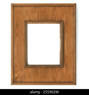 Vintage Bilderrahmen, Holz überzogen isoliert auf weißem Hintergrund. Vintage Bilderrahmen, holzbeschichtet, Stockfoto