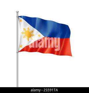 Philippinische Flagge, dreidimensionales Rendering, isoliert auf weiß. Philippinen Flagge isoliert auf weiß Stockfoto