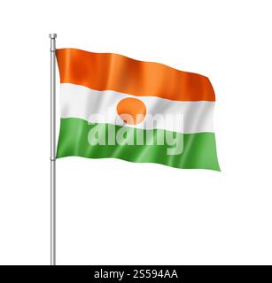 Niger-Flagge, dreidimensionales Rendering, isoliert auf weiß. Niger-Flagge isoliert auf weiß Stockfoto