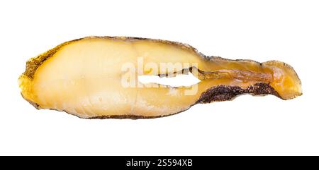 Scheibe kalter geräucherter Heilbutt isoliert auf weißem Hintergrund Stockfoto