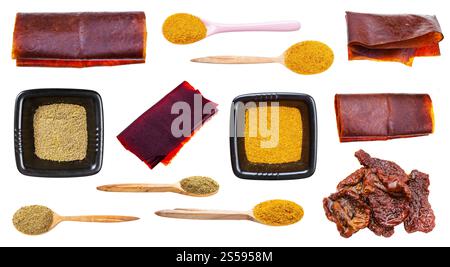 Set aus verschiedenen kaukasischen Geschmackstoffen isoliert auf weißem Hintergrund Stockfoto