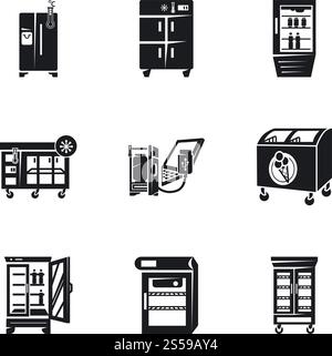 Symbolsatz für Gefrierschrank. Einfacher Satz von 9 Vektorsymbolen für Webdesign isoliert auf weißem Hintergrund. Symbol-Set für Gefrierschrank, einfacher Stil Stock Vektor