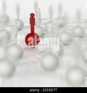 3D weißen und blauen und roten menschlichen sozialen Netzwerk und Führung als Konzept Stockfoto