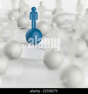 3D weißen und blauen und roten menschlichen sozialen Netzwerk und Führung als Konzept Stockfoto