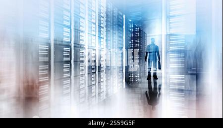 Doppelbelichtung abstraktes Bild mit Technologie Server Hintergrund Stockfoto