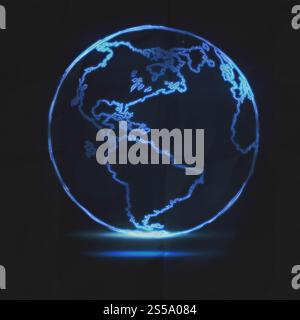 Abstrakte glühende Weltkarte auf zerknittertes Papierhintergrund Stockfoto