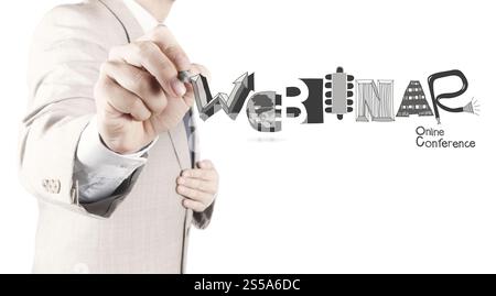 Geschäftsmann Handschrift Webinar Grafikdesign Wort als Konzept Stockfoto