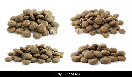 Trockenfutter für Hunde isoliert auf weiß, Set Stockfoto