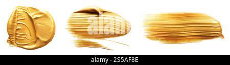 Goldene Farbstriche auf weißem Hintergrund, Set Stockfoto