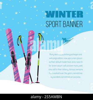 Hintergrund des Wintersportkonzepts. Flache Illustration des Wintersport-Vektor-Konzepthintergrunds für Webdesign. Wintersport-Konzept Hintergrund, flacher Stil Stock Vektor