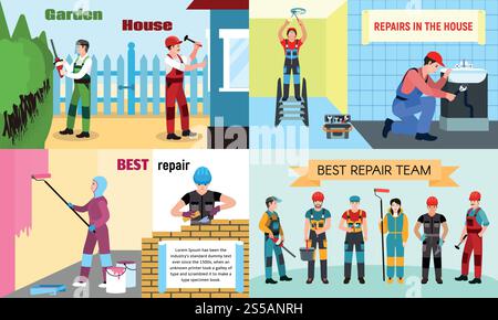 Overall Arbeitskleidung Bannerset. Flache Illustration von Overalls Arbeitskleidung Vektor-Banner Set für Web-Design. Overall Arbeitskleidung Bannerset, flacher Stil Stock Vektor