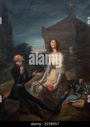 Leonardo Alenza (1807-1845), Satire vom Suizid des romantischen Liebenden um 1839. Sátira del suicidio romántico por amor. Öl auf Leinwand. Stockfoto