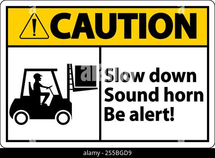 Warnung: 2-Wege-Warnsignal Für Langsames Schall Auf Weißem Hintergrund Stockfoto