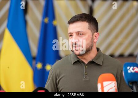 Belgien, 27.06.2024: Volodymyr Zelensky in Brüssel unterzeichnet ein Sicherheitsabkommen mit der Europäischen Union Stockfoto