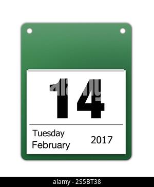 Kalendersymbol für Valentinstag am 14. Februar isoliert auf weißem Hintergrund. Kalendersymbol für Valentinstag am 14. Februar Stockfoto