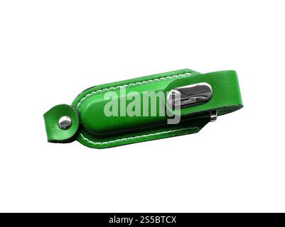Grüne Abdeckung für usb-Blitz isoliert auf weißem Hintergrund. Grüne Abdeckung für usb-Flash Stockfoto