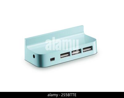 Reise-usb-Hub isoliert auf weißem Hintergrund. usb-Hub für unterwegs isoliert Stockfoto