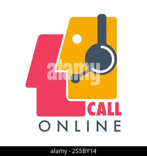 Logo-Vorlage für den Kundendienst oder den Online-Service. Vektorkopf in Kopfhörer-Headset für Kundenunterstützung oder Online-Berater-Hilfe-Chat oder virtuelles Assistenten-Symbol. Vektorsymbol für Online-Kundensupport anrufen Stock Vektor