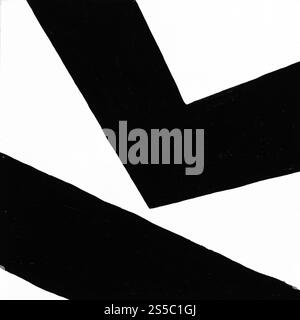 Abstrakte schwarz-weiße grafische Komposition mit Linien und Winkeln von Hand gezeichnet mit schwarzer Farbe auf weißem Papier Stockfoto