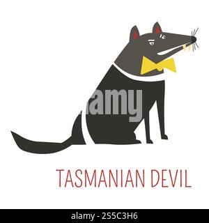Tasmanischer Teufel in Zeichentrick lustige süße Fliege aus Vektor australische oder Neuseeland Tiere Zoo Kollektion für Kinder T-Shirt Kleidung Print. Tasmanischer Teufel Cartoonvektor australisches Tier Stock Vektor