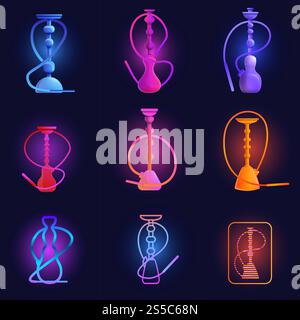 Shisha-Symbole festgelegt. Zeichentricksatz von Shisha-Vektor-Symbolen für Webdesign. Shisha Icons Set, Cartoon Style Stock Vektor