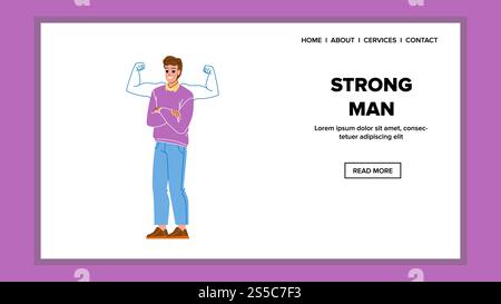 Starker Mann Mit Phantasie Hände Muskeln Vektor. Starker Mann, Der Von Arm Power Oder Erfolg In Karriere Oder Geschäft Träumt. Charaktermotivation Stockfoto