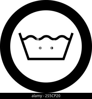 Waschen in warmem Wasser Kleidung Pflege Symbole Waschkonzept Waschkonzept Waschzeichen Symbol im Kreis Runde schwarze Farbe Vektor Illustration flache Stil einfaches Bild. Waschen in warmem Wasser Kleidung Pflege Symbole Waschkonzept Waschkonzept Waschzeichen Symbol im Kreis Runde schwarze Farbe Vektor Illustration flache Stil Bild Stock Vektor