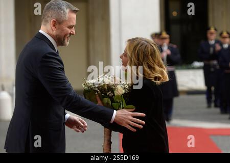 Italien, Rom, 14. Januar 2025 : Premierminister Giorgia Meloni empfängt Peter Pellegrini, Präsident der Slowakischen Republik Foto © Stefano Carofei/Sintesi/Alamy Live News Stockfoto