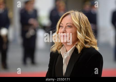 Italien, Rom, 14. Januar 2025: Palais Chigi, Premierminister Giorgia Meloni empfängt Peter Pellegrini, den Präsidenten der Slowakischen Republik. Auf dem Foto Giorgia Meloni Foto © Stefano Carofei/Sintesi/Alamy Live News Stockfoto