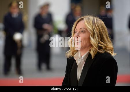Italien, Rom, 14. Januar 2025: Palais Chigi, Premierminister Giorgia Meloni empfängt Peter Pellegrini, den Präsidenten der Slowakischen Republik. Auf dem Foto Giorgia Meloni Foto © Stefano Carofei/Sintesi/Alamy Live News Stockfoto