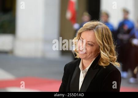 Italien, Rom, 14. Januar 2025: Palais Chigi, Premierminister Giorgia Meloni empfängt Peter Pellegrini, den Präsidenten der Slowakischen Republik. Auf dem Foto Giorgia Meloni Foto © Stefano Carofei/Sintesi/Alamy Live News Stockfoto