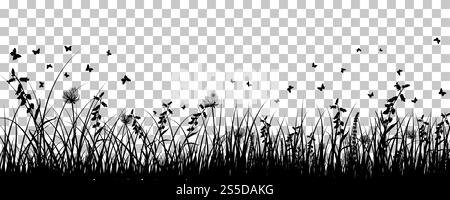 Wiese Hintergrund mit Schmetterlingen. Transparency Raster Design. Vector Illustration. Stock Vektor
