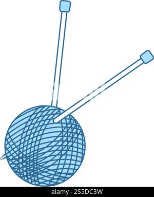 Garn Kugel mit Stricknadeln Symbol. Dünne Linie mit blauer Füllung Design. Vector Illustration. Stock Vektor