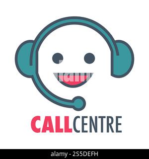 Logo für Callcenter oder Kundendienst. Vektorsymbol des virtuellen Assistenten Smile Face im Headset für Online-Hilfe. Vektorsymbol für Call Center Customer Support Service Stock Vektor
