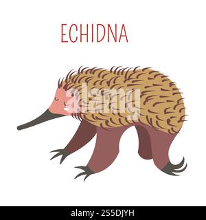 Echidna Cartoon lustige niedliche Tier aus Vektor australische oder Neuseeland Tiere Zoo Sammlung für Kinder T-Shirt Kleidung Druck. Echidna Cartoon-Vektor-Tier aus Australien Stock Vektor