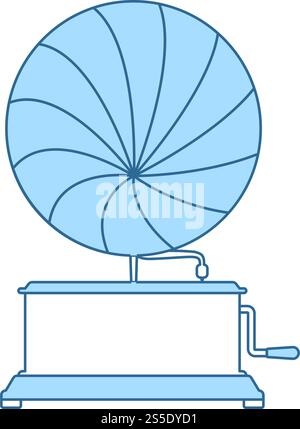 Gramophone Symbol. Dünne Linie mit blauer Füllung Design. Vector Illustration. Stock Vektor