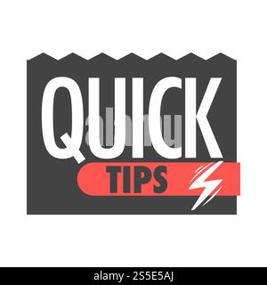 Symbol für QuickInfo für hilfreiche Tricks und Ideeninformationen. Vektor-isoliertes Schild mit Blitz für Lösungen und Ideen. QuickInfo Vektorsymbole für Hilfetricks Stock Vektor