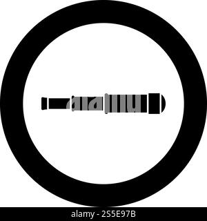 Spyglass Monokular Teleskop Objektiv Symbol im Kreis rund schwarz Farbe Vektor Illustration flache Art einfaches Bild. Spyglass Monocular Telescope Objektiv Symbol im Kreis rund schwarz Farbe Vektor Illustration flache Stil Bild Stock Vektor