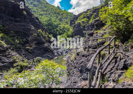 Sedimentgestein in den Schluchten des Garagassa Valley bei Rossiglione in der Provinz Genua, Italien Stockfoto