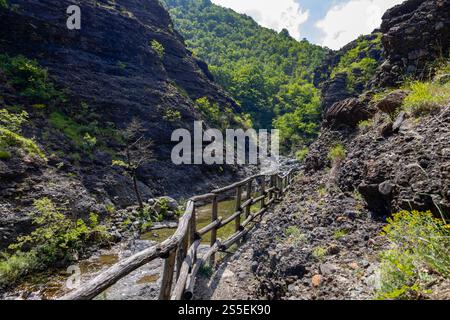 Sedimentgestein in den Schluchten des Garagassa Valley bei Rossiglione in der Provinz Genua, Italien Stockfoto