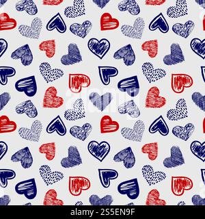 Doodle Kugelschreiber Zeichnung farbige Herzen nahtlose Muster Vektor Illustration. Doodle Kugelschreiber Zeichnung Herzen nahtlose Muster Vektor Stock Vektor